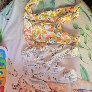 Two Carter's footie pajamas, floral, fruit, butterfly